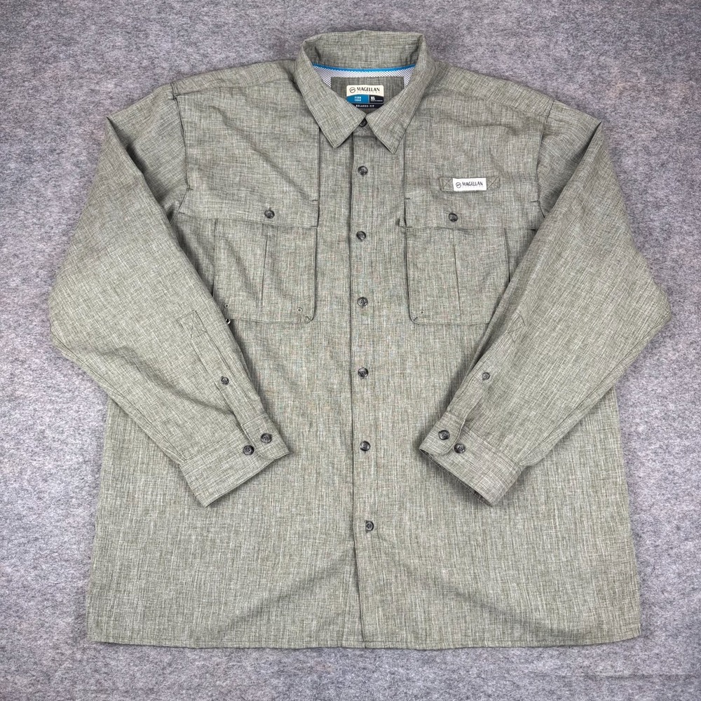 Magellan Fish Gear Button Up Shirt Long Sleeve Relaxed Fit Green Mens XL